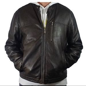 Andrew Marc Brown Vegan Learher Moto Jacket sz XL